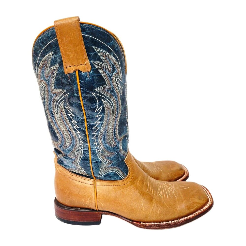 J.B. Dillon Reserve JBR2111 Women’s 7B Leather Western Cowboy Boots Blue Tan